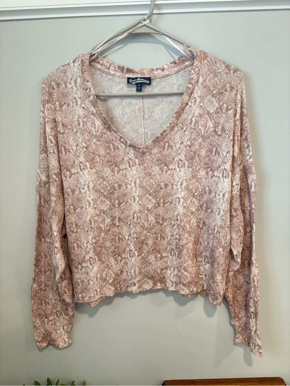 Freshman Long Sleeve Animal Print Top in Pink & Brown Size Medium